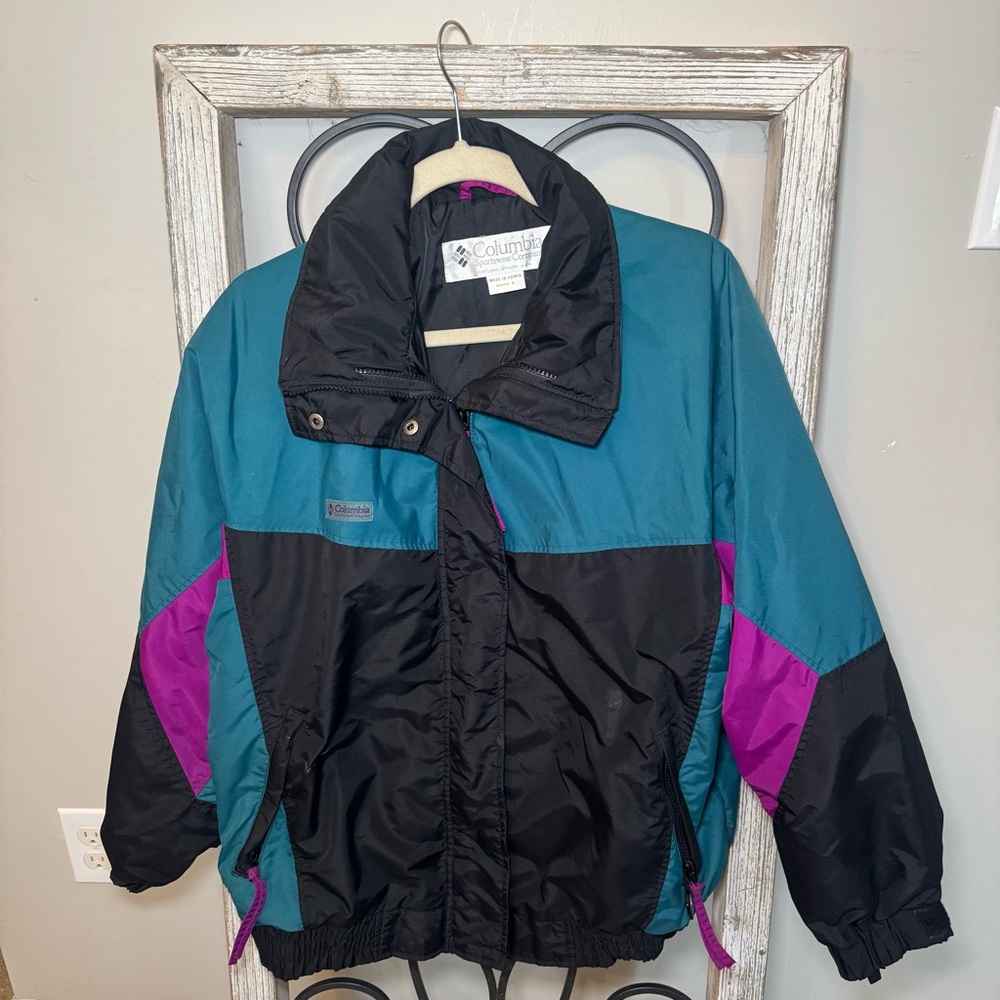 Columbia Sportswear 90s Puffer Jacket Teal Black Purple Womens L